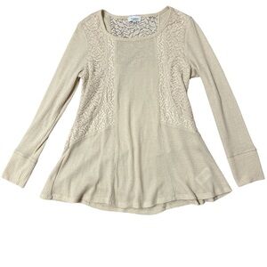Symmetry Women's Beige Lace Long Sleeve Top